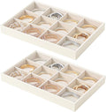 Stackable Jewelry Organizer Tray For Drawers,White Leather Small Earring Storage Tray,Bracelet And Necklace Display Box,Jewelry Ring Display Case (12 Grids)