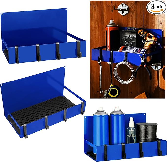 Lineshading 3 Pack Magnet Garage Organizer Magnetic Spice Rack for Refrigerator 20 lb Capacity Shelf Hanging Heavy Duty Magnetic Fridge Side for Organize Garage Tools(Blue)
