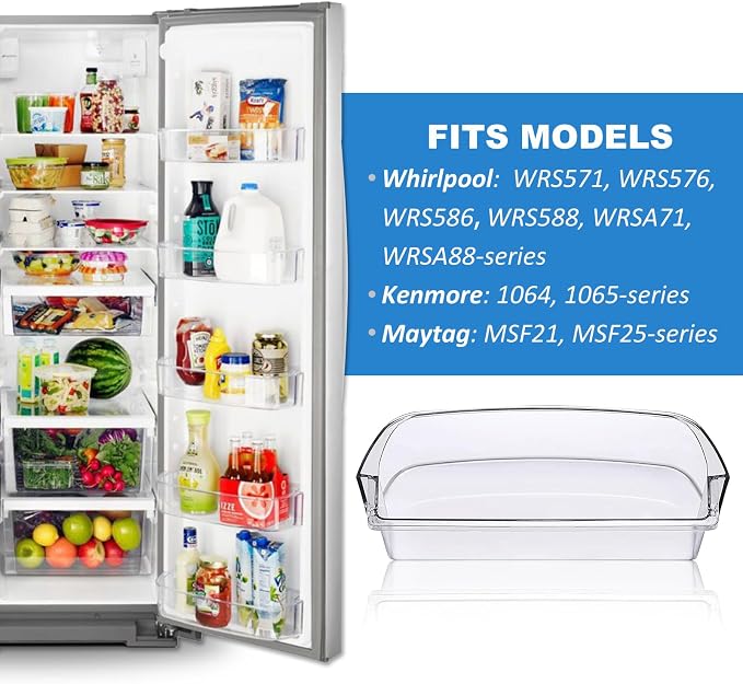 W10710203 Refrigerator Door Bin Shelf Replacement Parts for Whirlpool Kenmore Maytag Refrigerator Right Side Bin Replaces WPW10710203 W10451871 3436767