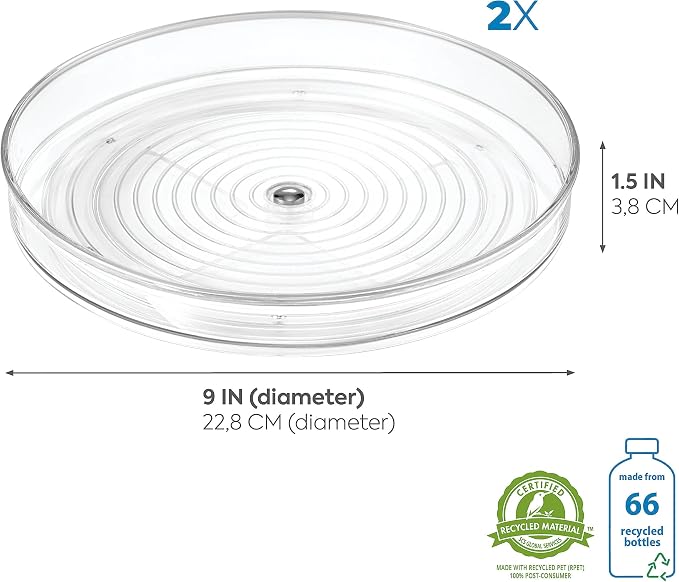 iDesign 9-Inch Lazy Susan Organizer - Small Lazy Susan Turntable for Cabinet or Pantry, 2 Count, Clear (Pack of 12)