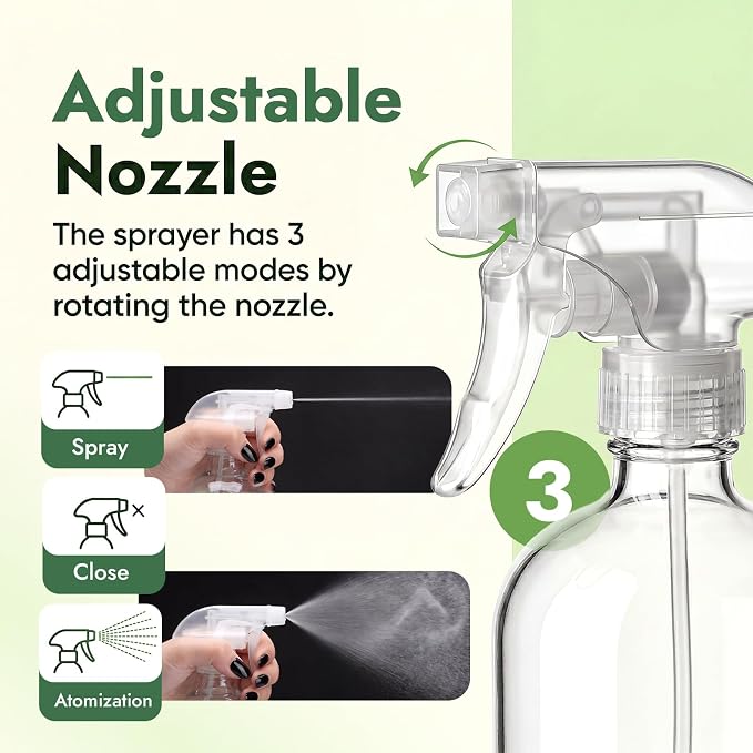GIRAVO Glass Spray Bottles for Cleaning, 12 Pack 16 oz Refillable | Glass Mister Bottles, Silicone Sleeves, Adjustable Nozzles, Labels & Funnel Included, For Home, Plants, Hair