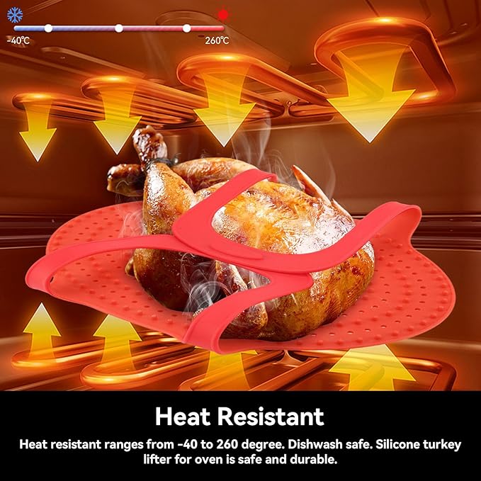Silicone Turkey Lifter, Reusable Heat Resistant Non Stick Poultry Lifter Turkey Roasting Sling Oven Baking Mat for Home Cooking, 23.2 x 12.4 in