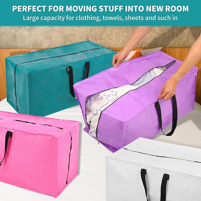 Purple Moving Bags - 8 Pack Extra Large Heavy Duty Storage Bags With Zipper & Reinforce Handles | 29x14x13 Inch Moving Tote Bags Bulk For Clothing, Shoes, Travel