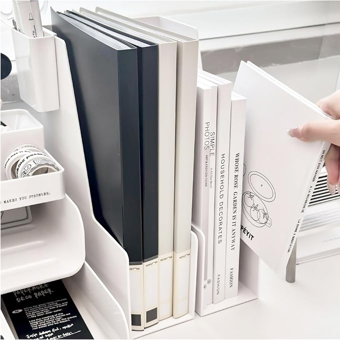 Vertical File Holder, Plastic Document and Magazine Organizer, Multi-purpose Document Organizer for Home Office (White)