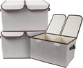 Foldable Fabric Storage Box, 16.5 x 11.8 x 9.8 inches (L x W x H), with Double-Lid & Dividers, Large Organizer for Home, Closet, Office(Grey, 3 Packs)