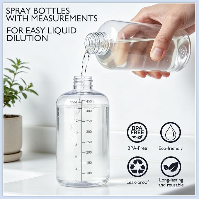 360° Spray Bottles 2 Pack 17oz Plastic Water Sprayer Small Squirt Bottle | Empty Water Spray Bottle Fine Mist Upside Down Containers with Adjustable Nozzle BPA Free for Hair Cleaning Cooking Plant Pet