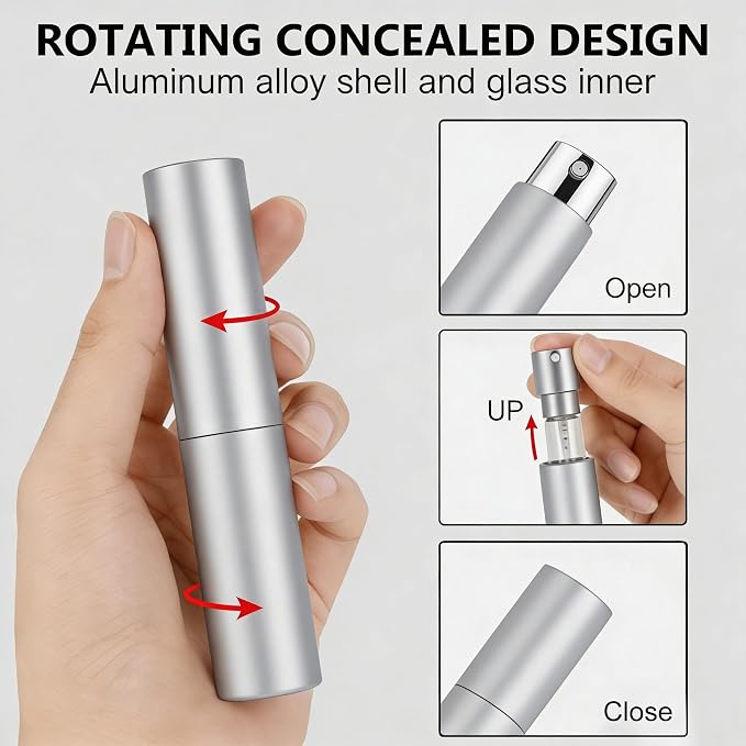 Travel Perfume Bottle Refillable, 3 Pack 8ml Portable Atomizer Perfume Spray Bottles Mini Empty Travel Size Perfume Refill Cologne Sprayer for Travel Outgoing (Black, Sliver, Pink)