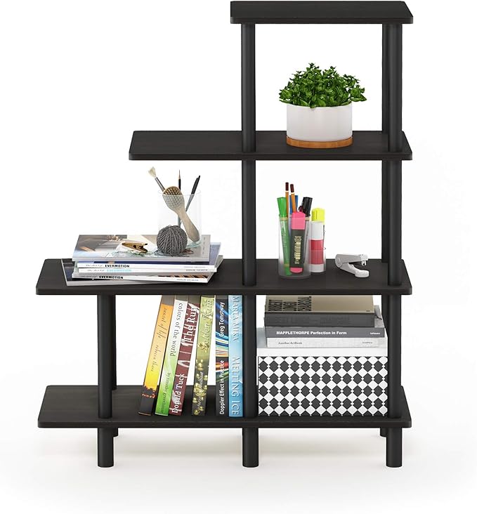 FURINNO Turn-N-Tube 4-Tier Cube Ladder Shelf, Espresso/Black