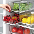 2 Pack Fruit Storage Containers for Fridge, Stackable Refrigerator Organizers with Strainer Layer，Reusable Storage Containers Clear Fridge Drawer for Produce,Vegetable in Kitchen,Fridge,BPA-Free
