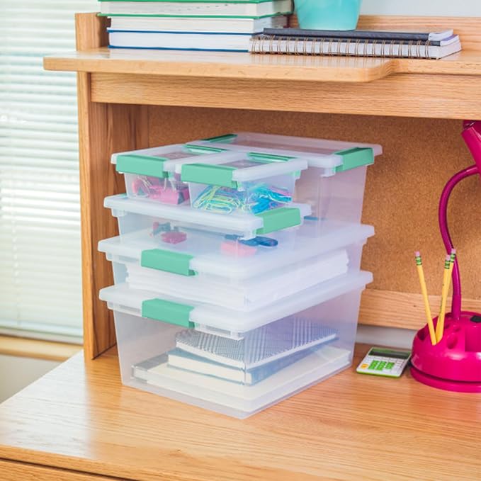 Sterilite 18-Pack Clip Box, Stackable Clear Plastic Bins with Latching Lids, Large - Writing, Arts or Crafts Supplies Storage Containers for Home, Office, Classroom and Workshop Organization