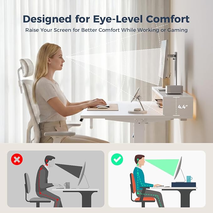 Klicelor Electric Standing Desk with Shelf, 63 Inch Height Adjustable Desk with Power Outlets & LED, Sit Stand Up Table with Monitor Stand, Computer Workstation for Home Office, White