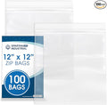 Spartan Industrial - 12” X 12” (100 Count) 2 Mil Clear Reclosable Zip Plastic Poly Bags with Resealable Lock Seal Zipper