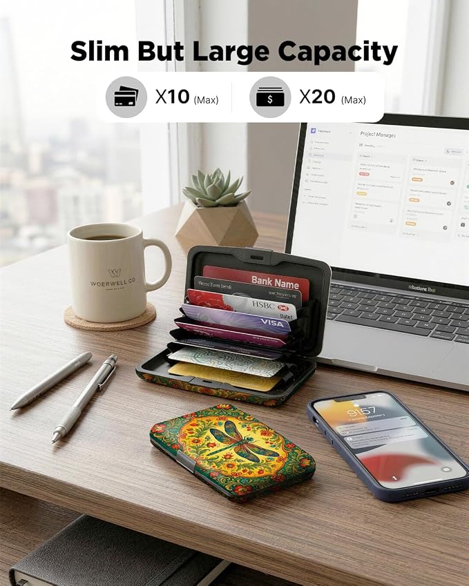 Maicican RFID Blocking Aluminum Credit Card Holder | Slim Metal Wallet for Women & Men, Business Card Case for Travel, Fits Front Pocket, Card holder wallet - Dragonfly