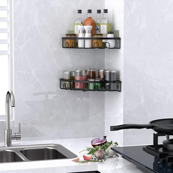 Corner Shower Caddy for Bathroom Storage,Black,2 Pack | No Drilling Bathroom Shower Corner Shelves with Adhesive,Rustproof Shower Organizer