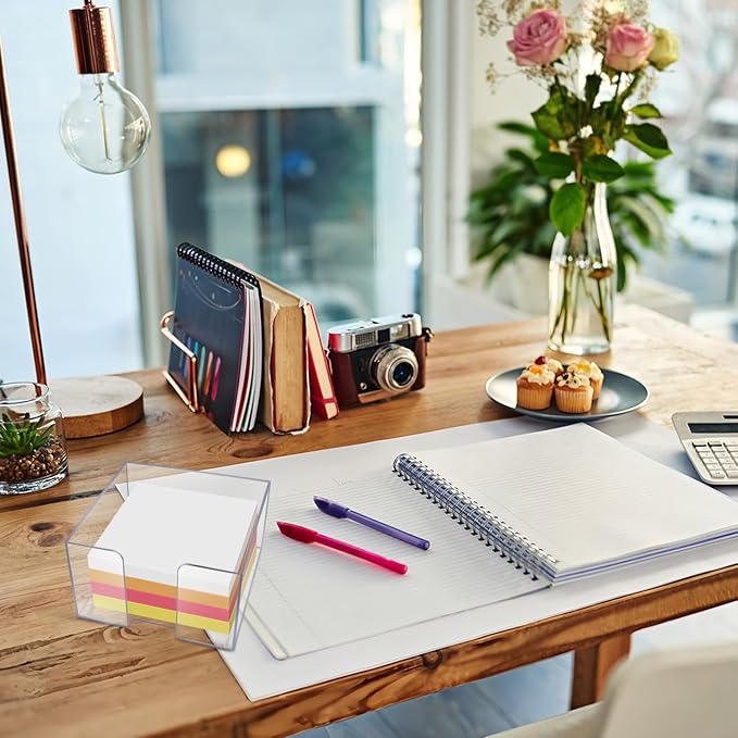 Acrylic Sticky Note Holder, Clear Acrylic Notepad Holder | for 3" x 3" Sticky Note Storage, with 200 Sheets Self-Stick Sticky Notes, for Office and Classroom Desk Organization
