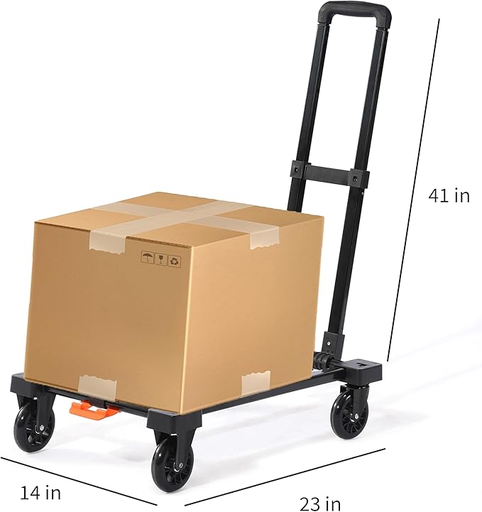 Collapsible Crate+Folding Hand Truck Set -No Assembly Required-Teacher Collapsible Rolling Cart with Wheels,Shopping Cart for Groceries,Crate On Wheels and Tote Basket,Mobile Storage for File, Book