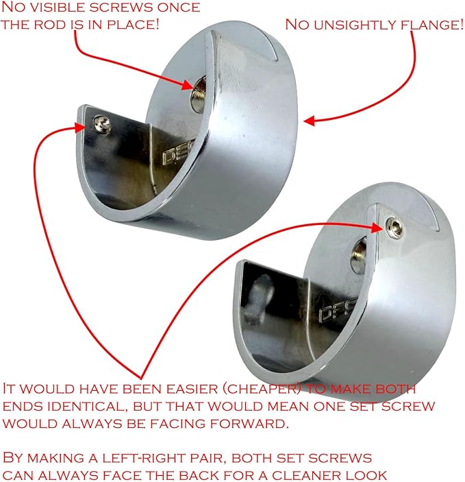 Closet Rod Support Flanges with Screw On Attachment | Heavy Duty Clothes Pole End Sockets for Wardrobes |Polished Chrome |25 Pair