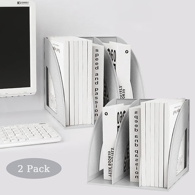 A4 File Holder Magazine File Folder Desk Organizer, 3 Vertical Compartments Bookshelf Document Divider Paper Box Bookends for Office Home Organization and Storage Racks