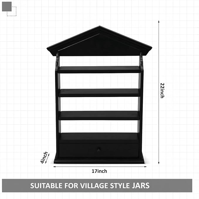 Chunful Vintage Spice Jar Wooden Rack with 4 Tier Hanging Spice Rack Wall Mounting Kitchen Storage Village Style Display Shelf for 24 Jar, Christmas Wedding Bridal Gift, Shelf Only(Classic Black)