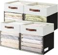 Bagnizer Storage Cubes, 4 Pack Linen Foldable Storage Bins with Clear Window and 2 Handles, 13x15x13 Storage Cube Bins for Shelf Closet, Kallax, Clothes, Books - (Black / Off-White)