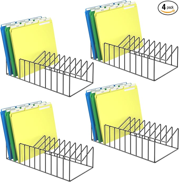 4 Sets 12 Sections Metal Desk Organizer,Office File Holder for Clipboard,Manila Folder,Book & Magazine, Iron Desktop Storage for Kitchen Utensil & Cable,Home Office Organization