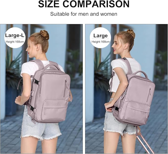 WONHOX Large Travel Backpack Women, Carry On Backpack, Hiking Backpack Waterproof Outdoor Sports Rucksack Casual Daypack with USB Charging Port Shoes Compartment, Lotus Pink