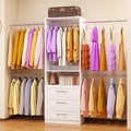 Closet System with Drawers, Closet Organizer System,5 Rods 4FT-9FT | 3 Wooden Drawers Storage, 5 Expandable Hanging Rods, Wall Mount, Freestanding White, Modular with Other Units
