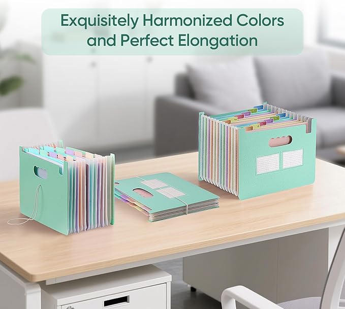 Agoer Accordion File Organizer with 13 Pockets, Wheat Straw Expanding File Folder with Lable Pocket,Upright Open Top,A4/Letter Size Paper Document Storage Organizer for School,Home and Office Supplies