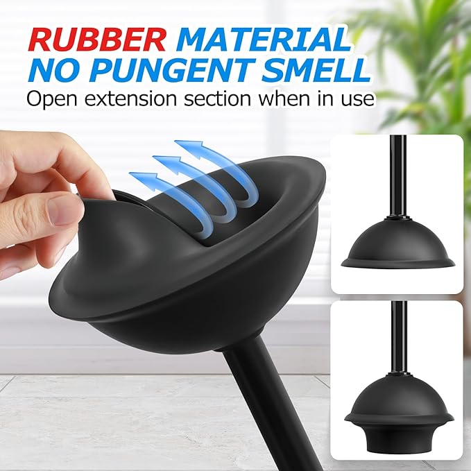 FORASTO 3in1 Toilet Plunger and Brush Set - Home Bathroom Cleaning Tools | 21" Extended, Groove Gap Brush, Heavy Duty Rubber Toilet Bowl Cleaner, Apartment Must Haves Bathroom Decor Accessories