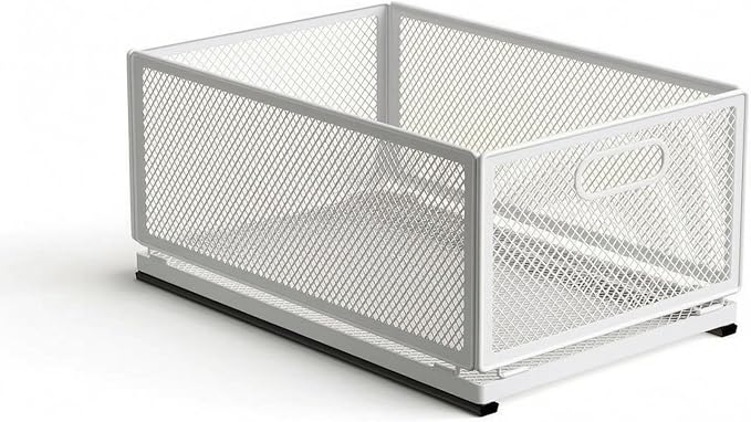Pull-out Storage Basket Metal Frame Mesh Storage Basket Easy Access for Kitchen, Extended Model 50cm Long 35cm Wide With Slide Rail, Large
