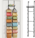 HapiRm Over The Door Purse Organizer - Wall Mounted Purse Rack with 16 Hooks and Metal Basket, Hanging Handbag Organizer Holds up to 16 Bags, Bag Rack Can Use As 1/2 Part, for Door, Closet (Black)
