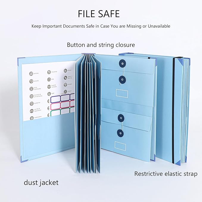 Important Document Organizer|Personal Binder Organizer with Labels Accordion File Stylish Binder for Storing Important Papers, Certificates, Passports, Photos, and Letters (Khaki)