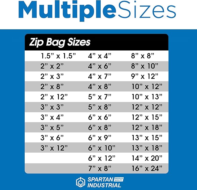 Spartan Industrial - 13" X 15" (100 Count) 2 Mil Clear Reclosable Zip Plastic Poly Bags with Resealable Lock Seal Zipper