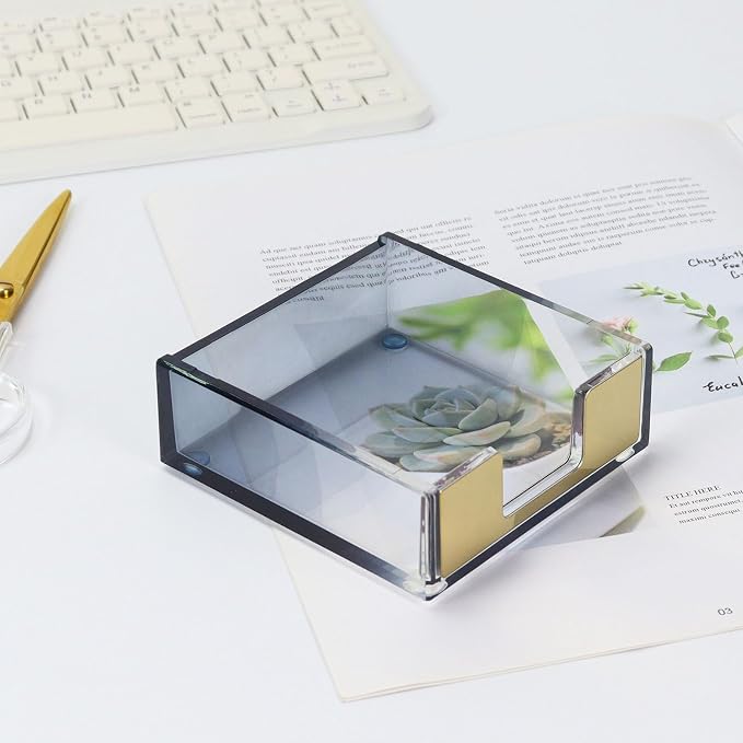 MultiBey Gradient Acrylic Sticky Note Holder Clear Post Memo Pad Dispenser | Desk Organizer Dispenser with Non-Slip Pads Desk Accessories for Office Home Decor Aesthetic Gift (Black)