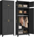 Polup Metal Armoire Closet, 86 Inch Tall Wardrobe Armoire with Hanging Rod, Wardrobe Closet for Clothes with Doors, 18" D x 32" W x 86" H,Black, Assemble Required, Shipped in Two Packages