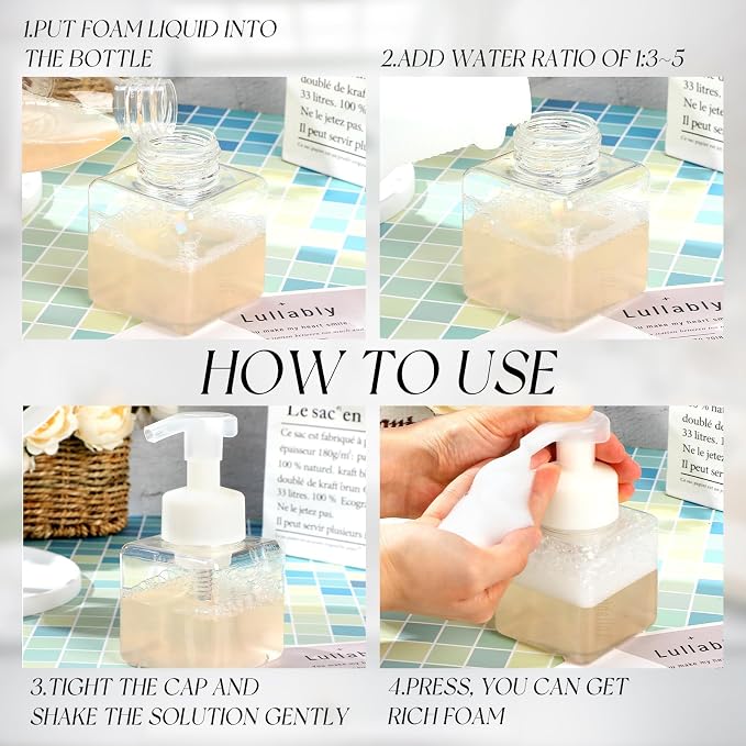 Domensi Foaming Soap Dispenser 8.5 oz Foam Pump Bottle Bulk Empty Travel Foaming Dispenser Refillable Hand Soap Plastic Pump Bottle Travel Clear Container for Bathroom Vanities(12 Pcs,Black White)