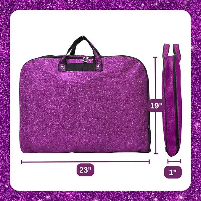 NGIL Glitter Travel Hanging Garment Bag (Glitter-Purple) | Garment Bag for Girls, Cheer Travel Bag, Dance Competition Bag, Cheer Dance Competition, Beauty Pageant