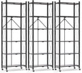 ALANNG 73.6 Inch Folding Bookshelf, 6 Tier Metal Bookcase and Bookshelves | Tall Shelves for Living Room Office Bedroom, Heavy Duty Book Shelve Free Standing Open (Black, 3PACK)