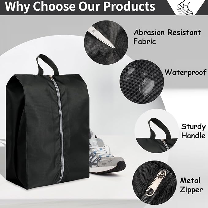 Shoe Bags for Packing, Set of 6 Large Waterproof Portable Shoe Bags with Zipper - Travel Essentials for Women and Men