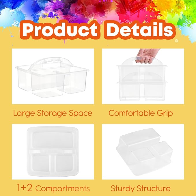 ALINK Plastic Classroom Caddy Organizer with Handle, 6-Pack 3 Compartments Portable Plastic Storage Caddy for Classroom Organization, Table, Desk, Office, Craft Art, Teacher Supply - Clear