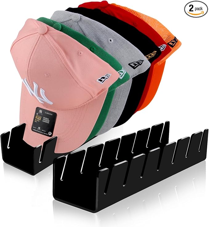 Hat Organizer for Baseball Caps Hat Rack Acrylic Hat Stand 2Pack No Install | Hat Storage for 14 Baseball Caps Closet Organization Hat Holder Display Baseball Cap Organizer for Closet, Bedroom, Dresser
