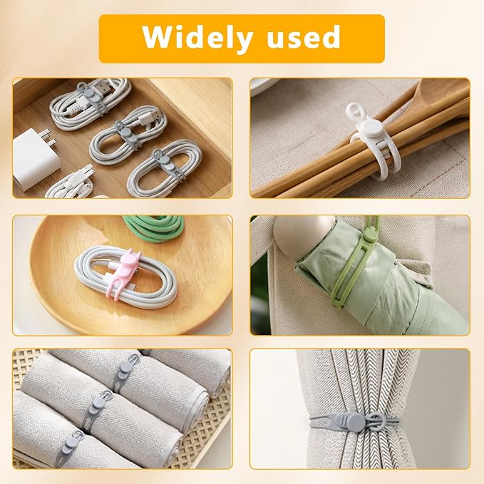 10 Pcs Silicone Cable Ties, Reusable Cord Organizer, High Elasticity Cable Management Straps for Home Office Kitchen Appliances Cords Wires