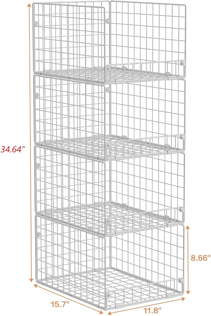 Yociyoga Stackable Closet Organizers and Storage - 4-Tier Stackable Storage Bins, Foldable Closet Shelf Organizer Basket, Clothes Organizers Shelves for Organizer System(Patent 30022416)