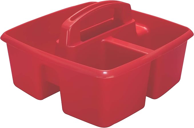 Storex 3-Compartment Small Caddy – Multipurpose Classroom Organizer with Handle, Crimson, 6-Pack (00949A06C)