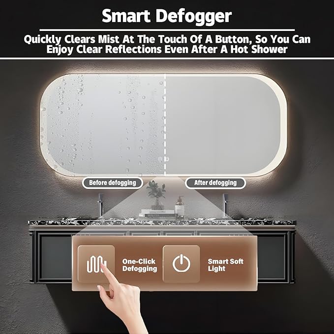 Black 98IN Dual Bathroom Vanity with Sink - Modern Floating Bathroom Vanity Set | Equipped with LED Smart Defogging Mirror | Luxurious Marble Countertop | Oak Material