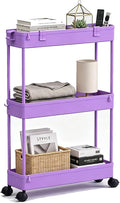 SPACELEAD Slim Storage Cart 3 Tier,Bathroom Organizer Rolling Utility,Mobile Shelving Unit Slide Out for Office, Kitchen, Laundry Room & Narrow Places,Purple