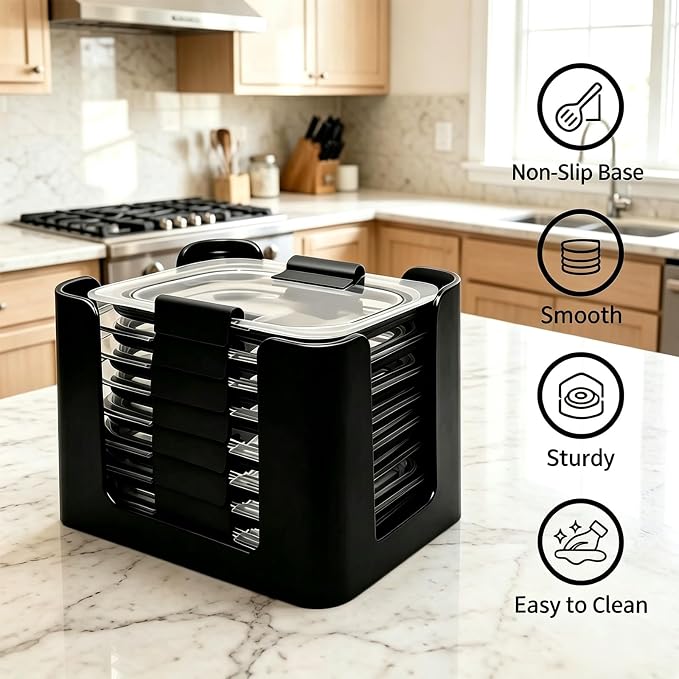 4 Pcs Lids Organizer for Rubbermaid Brilliance Lids | Stack-able Lid Storage, Holds 4.7 Cup, 3.2 Cup & 1.3 Cup Food Containers, Inside Cabinet