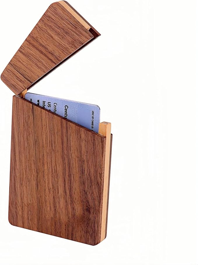 sunking Minimal Walnut & Beechwood Business Card Holder – Slim Handmade Wooden Card Case for 18 Cards, Elegant Pocket-Sized Design for Professionals, Gift for Men & Women(Wanlunt -1)