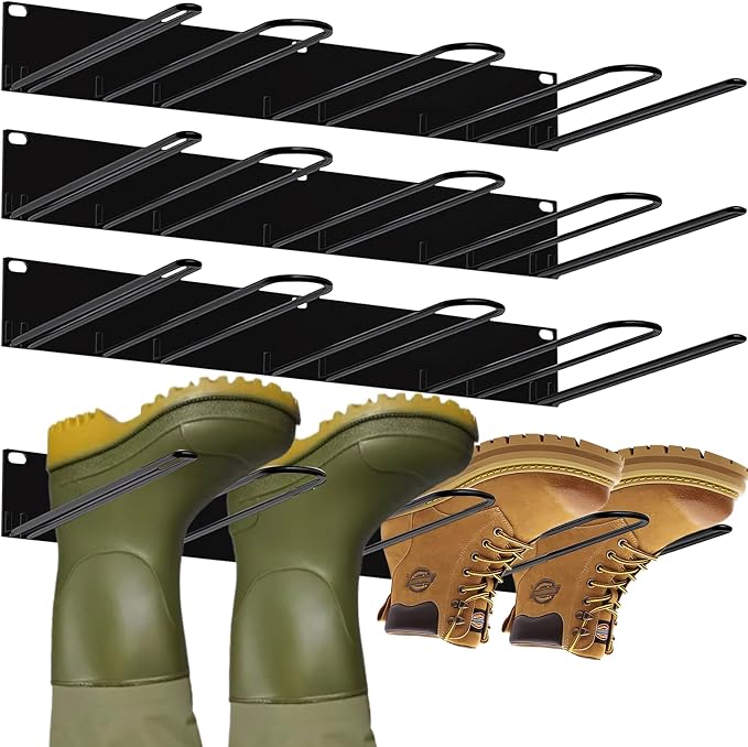 Boot Rack 8 Pairs Wader Hangers Metal Boot Hangers Wall Mount Holds- Boots Storage Organizer Tall Boots Holder for Cowboy Garage Storage Closet Entryway Outdoor Drying Black 4 Pack