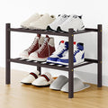 Smiry Small Bamboo Shoe Rack, 2 Tier Free Standing Wooden Shoe Organizer, Stackable Wood Shoe Storage Shelf for Closet, Entryway, 12 Vertical Slats, One-piece Standard Legs, 17.3"x11"x13", Brown